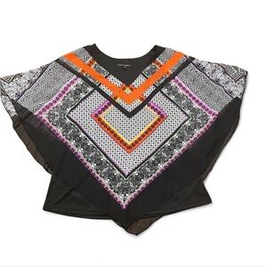 Sara Michelle black and multi-coloured sheer boho print kimono poncho Size 2X